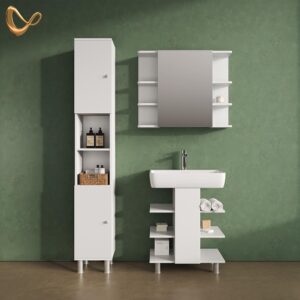 WASCHBECKENUNTERSCHRANK Fucino Weiß 60 x 70 cm mit 6 Ablage Holzwerkstoff Livinity® Möbel > Schränke > Badezimmerschränke > Waschbeckenunterschränke Weiß