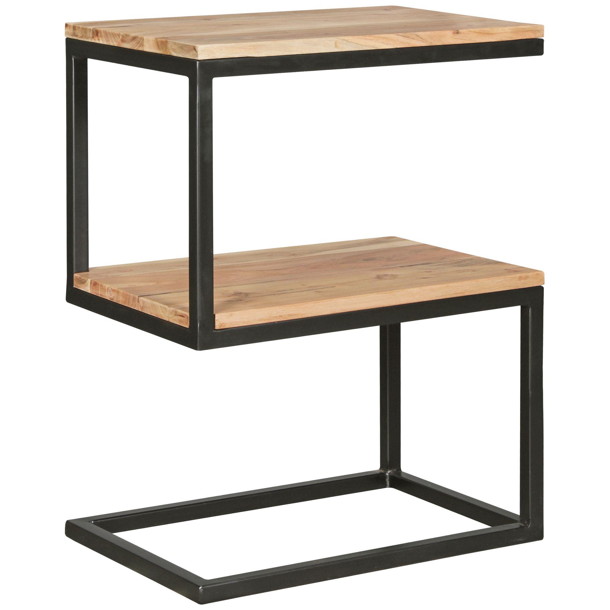 wohnli-moebel-suche-800001023773 Wohnli Möbelsuche - BEISTELLTISCH Massivholz S-Design Metallgestell Ablageflächen INDI