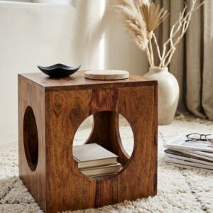wohnli-moebel-suche-800001023797-1 BEISTELLTISCH – Massivholz Braun 35x35x35 cm quadratisch mit Stauraum Holz KADIMA DESIGN Möbel > Tische > Beistelltische Braun