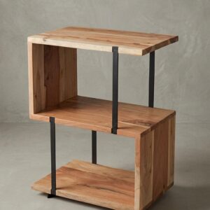BEISTELLTISCH – Akazie Metall S-Form 45x60x30 cm Holz KADIMA DESIGN Möbel > Tische > Beistelltische Braun