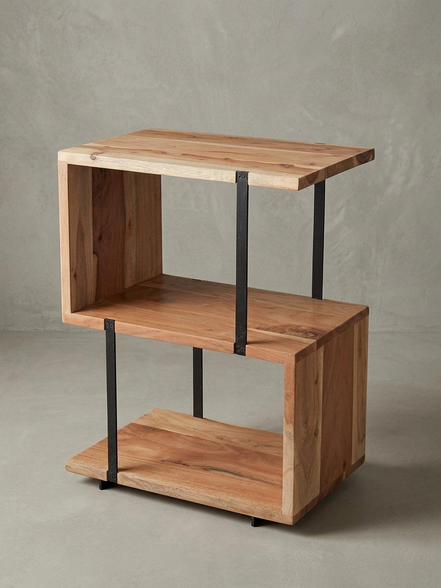 BEISTELLTISCH – Akazie Metall S-Form 45x60x30 cm Holz KADIMA DESIGN Möbel > Tische > Beistelltische Braun