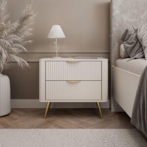 wohnli-moebel-suche-800001026775-1 NACHTTISCH SCARLETT 2S MIT SCHUBLADEN BEIGE + GOLD Holzwerkstoff Lookway Möbel > Kommoden & Schubladenschränke > Nachttische Beige