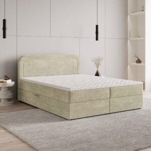 wohnli-moebel-suche-800001027565-1 BOXBETT ARMEL 140x200 cm mit Matratze und Topper - Creme Holz MASSENO Möbel > Betten > Boxspringbetten Weiß