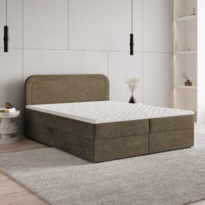 wohnli-moebel-suche-800001027579-1 BOXBETT ARMEL 160x200 cm mit Matratze und Topper - Beige Holz MASSENO Möbel > Betten > Boxspringbetten Beige