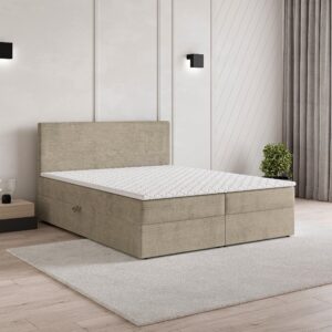 BOXBETT NIRA 160x200 cm mit Matratze und Topper - Beige Holz MASSENO Möbel > Betten > Boxspringbetten Beige