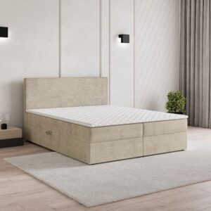 BOXBETT NIRA 140x200 cm mit Matratze und Topper - Creme Holz MASSENO Möbel > Betten > Boxspringbetten Weiß