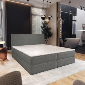 wohnli-moebel-suche-800001027690-1 BOXBETT PELLIO 140x200 cm mit Matratze und Topper - Grau Holz MASSENO Möbel > Betten > Boxspringbetten Grau