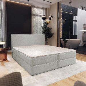 wohnli-moebel-suche-800001027696-1 BOXBETT PELLIO 160x200 cm mit Matratze und Topper - Hellgrau Holz MASSENO Möbel > Betten > Boxspringbetten Grau