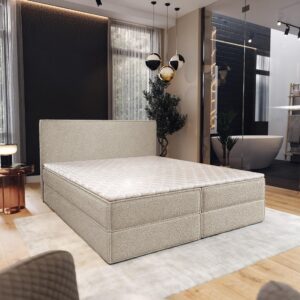 wohnli-moebel-suche-800001027730-1 BOXBETT PELLIO 140x200 cm mit Matratze und Topper - Beige Holz MASSENO Möbel > Betten > Boxspringbetten Beige