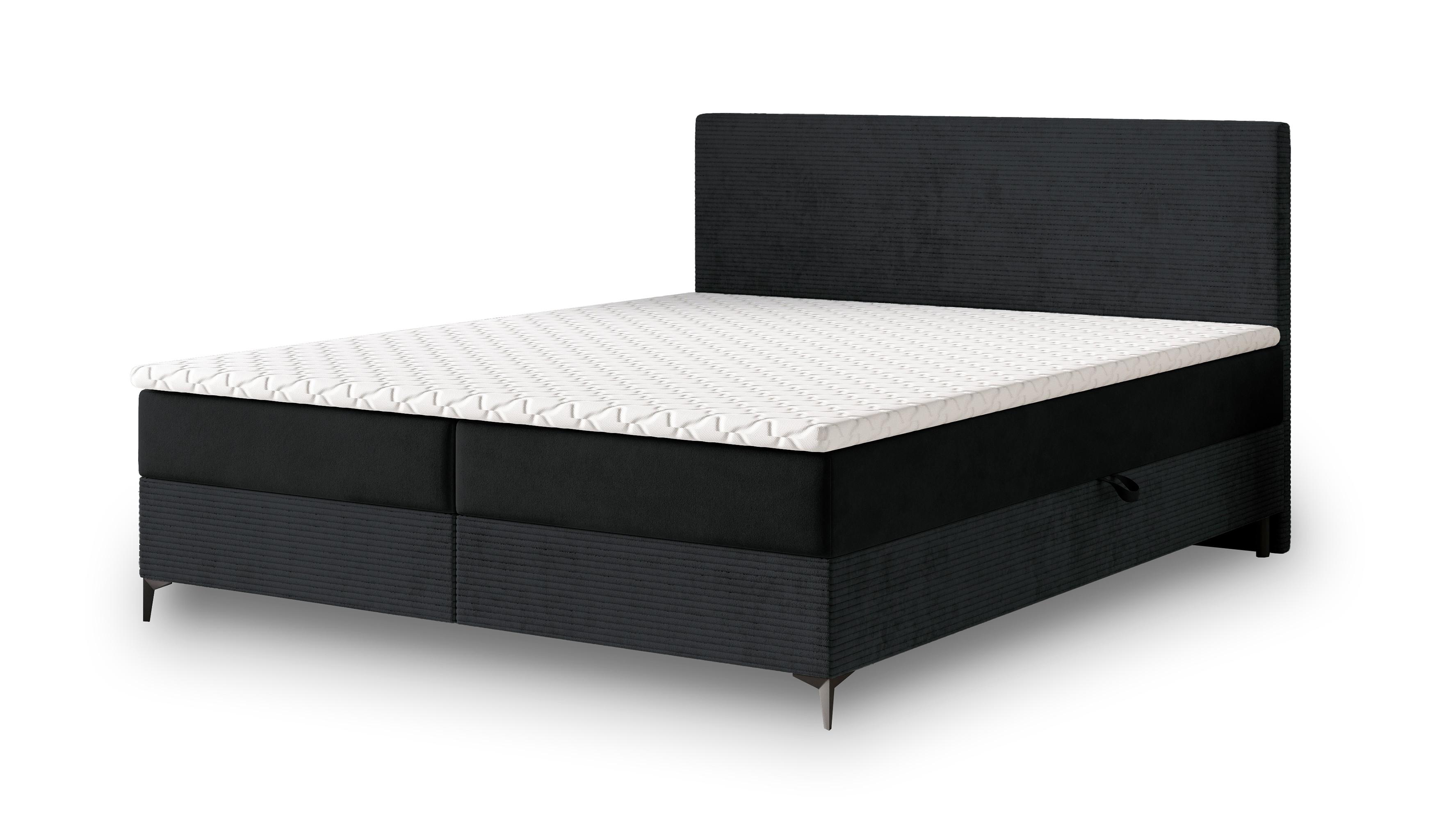 Wohnli Möbelsuche - BOXBETT TORREL 180x200 cm mit Matratze und Topper - Schwarz
