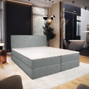BOXBETT PELLIO 180x200 cm mit Matratze und Topper - Hellgrau Holz MASSENO Möbel > Betten > Boxspringbetten Grau