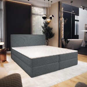 wohnli-moebel-suche-800001027785-1 BOXBETT PELLIO 180x200 cm mit Matratze und Topper - Grau Holz MASSENO Möbel > Betten > Boxspringbetten Grau