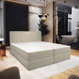 wohnli-moebel-suche-800001027786-1 BOXBETT PELLIO 140x200 cm mit Matratze und Topper - Creme Holz MASSENO Möbel > Betten > Boxspringbetten Weiß