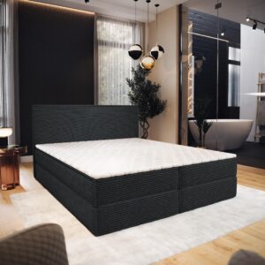 wohnli-moebel-suche-800001027800-1 BOXBETT PELLIO 180x200 cm mit Matratze und Topper - Schwarz Holz MASSENO Möbel > Betten > Boxspringbetten Schwarz