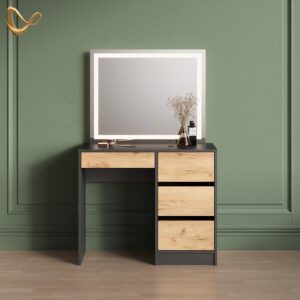wohnli-moebel-suche-800001031486-1 SCHMINKTISCH Imola Anthrazit/Goldkraft Eiche 90 cm mit LED Beleuchtung Holzwerkstoff Livinity® Möbel > Tische > Schminktische Anthrazit