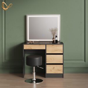 SCHMINKTISCH Imola Anthrazit/Goldkraft Eiche mit LED-Spiegel und Hocker Holzwerkstoff Livinity® Möbel > Tische > Schminktische Anthrazit
