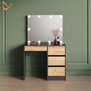 wohnli-moebel-suche-800001031494-1 SCHMINKTISCH Imola Anthrazit/Goldkraft Eiche 90 cm mit LED Beleuchtung Holzwerkstoff Livinity® Möbel > Tische > Schminktische Anthrazit