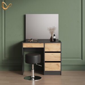 SCHMINKTISCH Imola Anthrazit/Goldkraft Eiche 90 cm mit Hocker Holzwerkstoff Livinity® Möbel > Tische > Schminktische Anthrazit