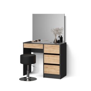 Wohnli Möbelsuche - SCHMINKTISCH Imola Anthrazit/Goldkraft Eiche 90 cm mit Hocker