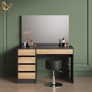 wohnli-moebel-suche-800001031501-1 SCHMINKTISCH Imola Anthrazit/Goldkraft Eiche 120 cm mit Hocker Holzwerkstoff Livinity® Möbel > Tische > Schminktische Anthrazit