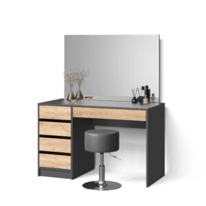 Wohnli Möbelsuche - SCHMINKTISCH Imola Anthrazit/Goldkraft Eiche 120 cm mit Hocker