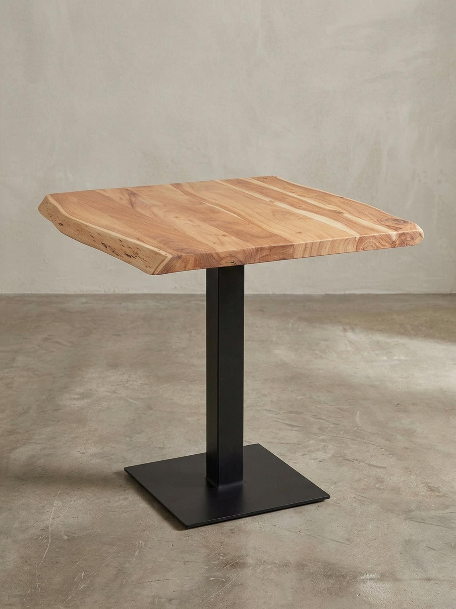 ESSTISCH – Massivholz quadratisch Baumkante Edelstahlfuß Unikat Holz KADIMA DESIGN Möbel > Tische > Esstische Beige