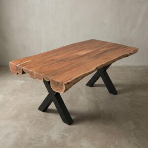 ESSZIMMERTISCH – Rechteckig Akazie Massivholz 200x100x77 cm Baumstammform Metall KADIMA DESIGN Möbel > Tische > Esstische Braun
