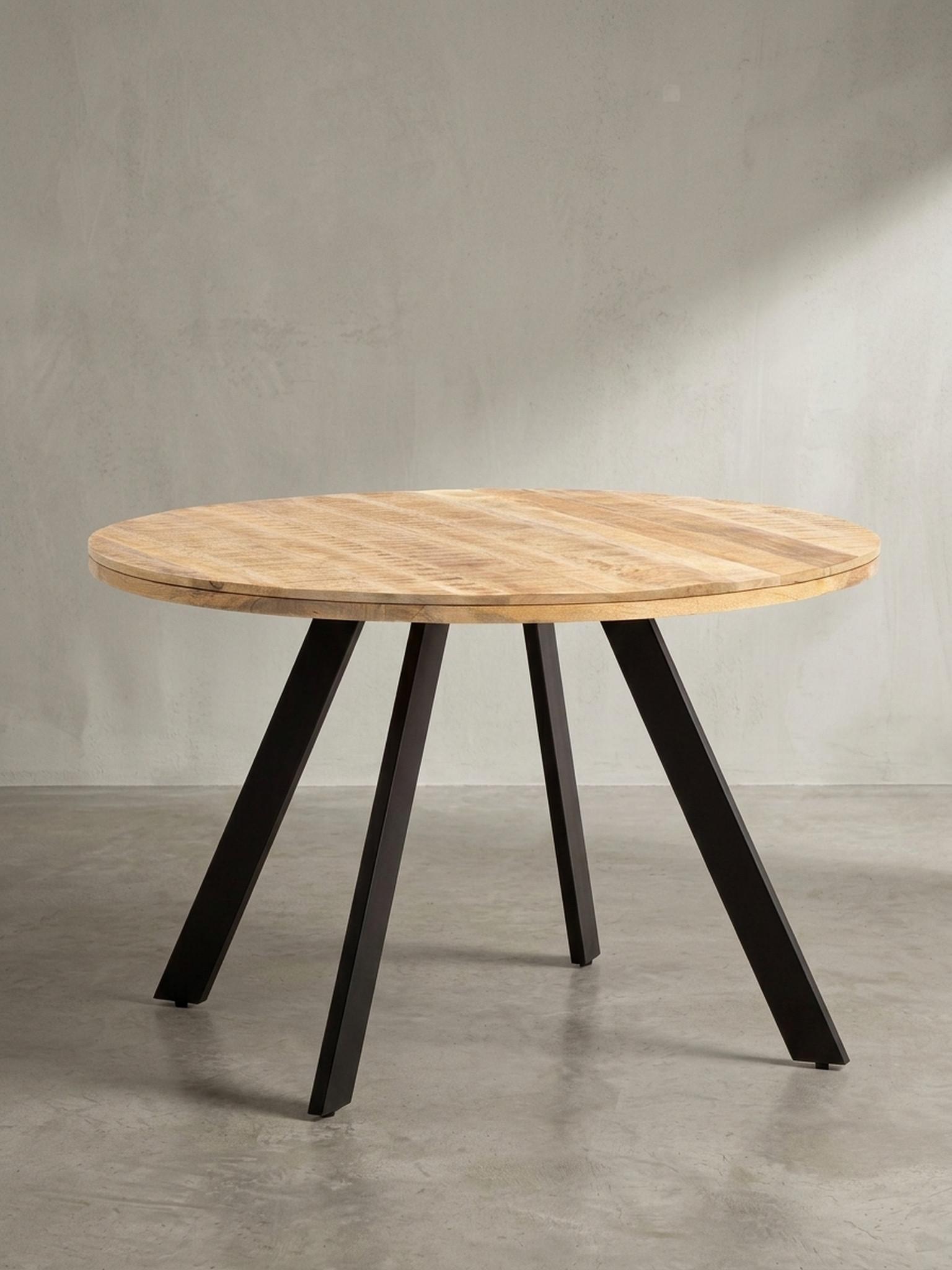 wohnli-moebel-suche-800001035790-1 ESSZIMMERTISCH – Rund Mango Massivholz 120x120x76 cm Metallbeine Holz KADIMA DESIGN Möbel > Tische > Esstische Braun