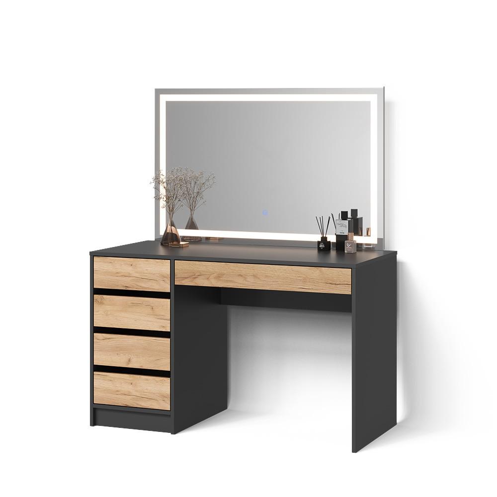 Wohnli Möbelsuche - SCHMINKTISCH Imola Anthrazit/Goldkraft Eiche 120 cm mit LED Beleuchtung