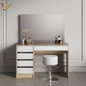 wohnli-moebel-suche-800001039611-1 SCHMINKTISCH Imola Weiß/Sonoma 120 cm mit Hocker Holzwerkstoff Livinity® Möbel > Tische > Schminktische Weiß