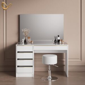SCHMINKTISCH Imola Weiß/Gold 120 cm mit Hocker Holzwerkstoff Livinity® Möbel > Tische > Schminktische Weiß
