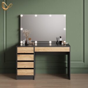 wohnli-moebel-suche-800001039614-1 SCHMINKTISCH Imola Anthrazit/Goldkraft Eiche 120 cm mit LED Beleuchtung Holzwerkstoff Livinity® Möbel > Tische > Schminktische Anthrazit