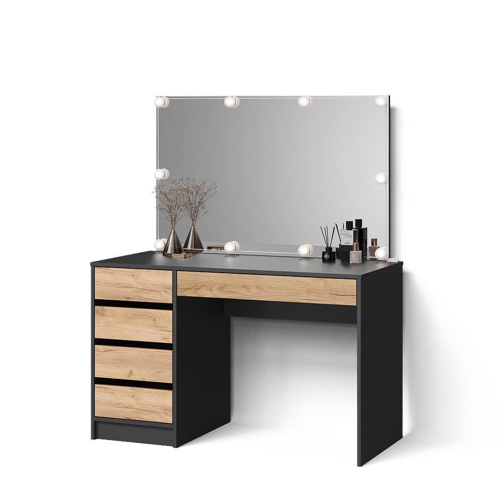 Wohnli Möbelsuche - SCHMINKTISCH Imola Anthrazit/Goldkraft Eiche 120 cm mit LED Beleuchtung