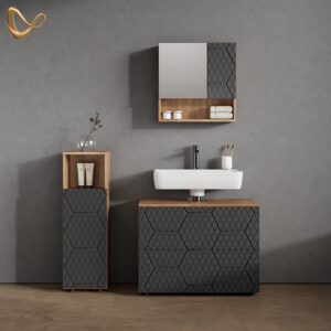 MIDISCHRANK Ronco Anthrazit mit Wabenstruktur 30 x 95 cm Holzwerkstoff Livinity® Möbel > Schränke > Badezimmerschränke Anthrazit