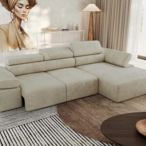 ECKSOFA RILASSO L Beige Velvet - rechts Textil MKS Möbel > Sofas & Couches > Wohnlandschaften > Ecksofas Beige