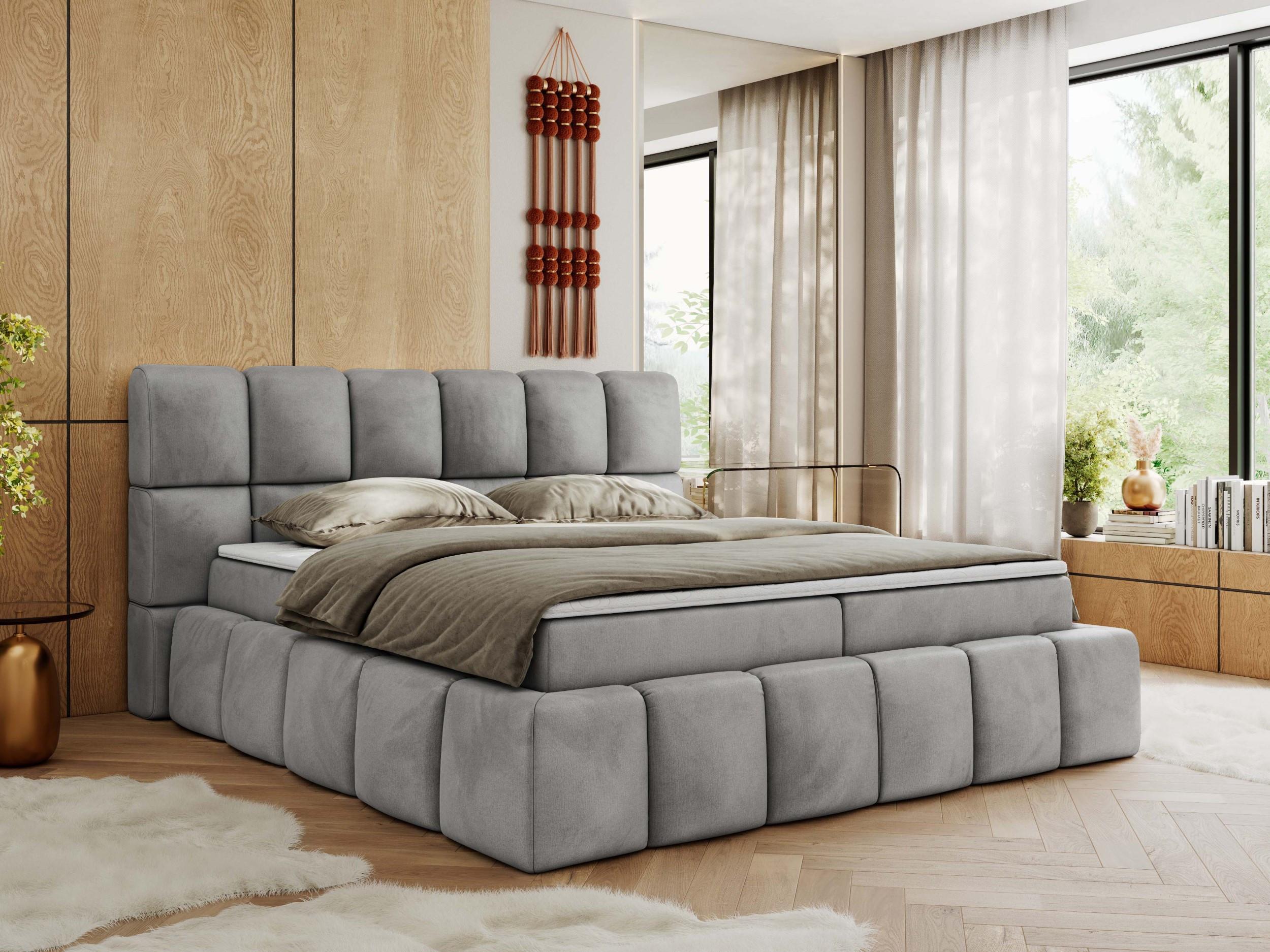 wohnli-moebel-suche-800001040077-1 BOXBETT NIRA 180/200 - Hellgrau Velvet - H3 Textil MKS Möbel > Betten > Boxspringbetten Grau