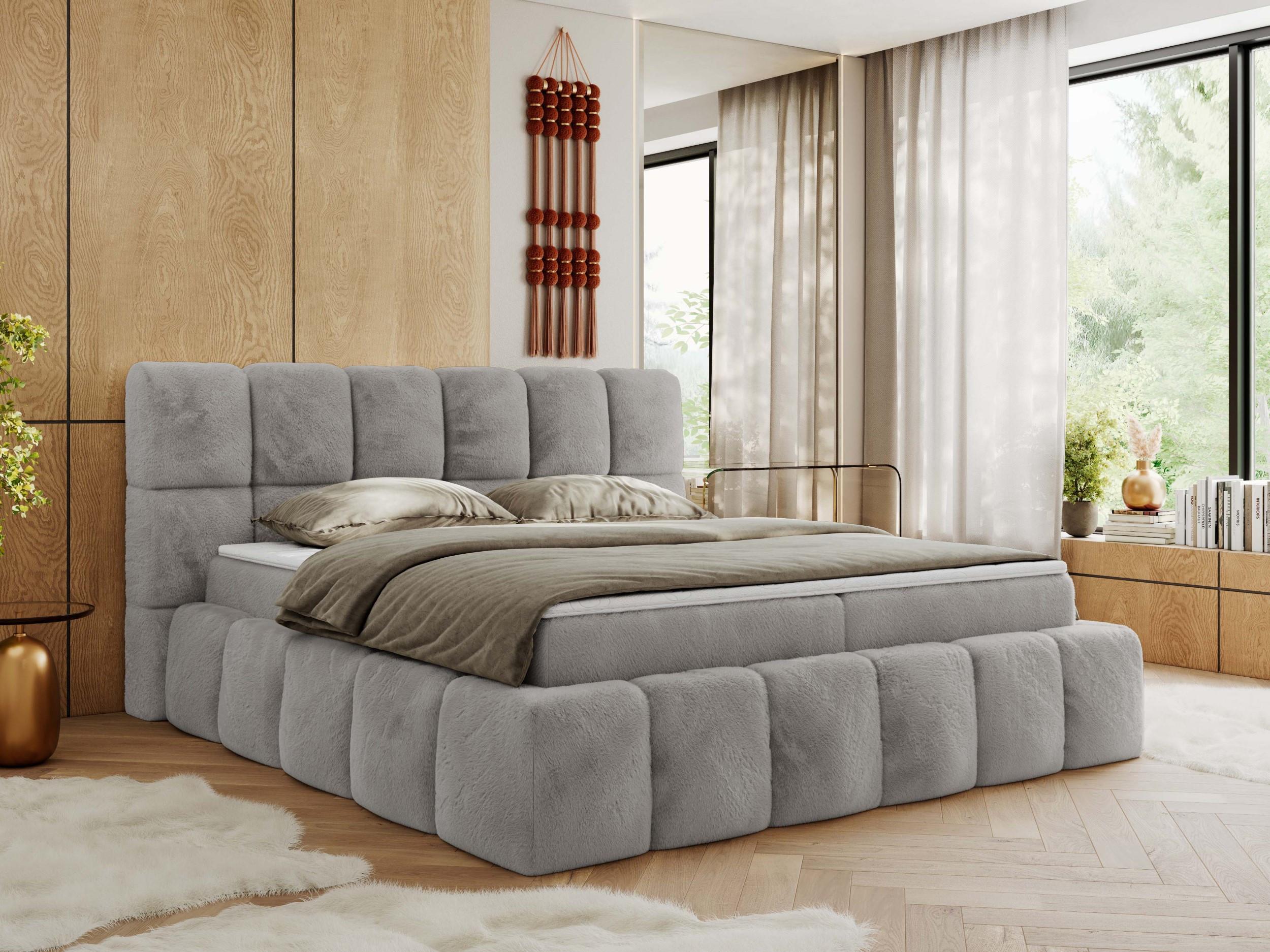 wohnli-moebel-suche-800001040119-1 BOXBETT NIRA 120/200 - Hellgrau Plüsch - H4 Textil MKS Möbel > Betten > Boxspringbetten Grau