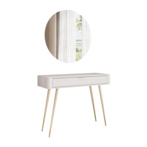 wohnli-moebel-suche-800001041061-1 SCHMINKTISCH SCARLETT MIT RUNDEM LED-SPIEGEL BEIGE + GOLD Holzwerkstoff Lookway Möbel > Tische > Schminktische Beige