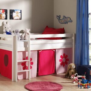 wohnli-moebel-suche-800001042081-1 KINDERBETT Karolina 210x114x106 Massivholz Weiß Textilset Flower Holz 58aufmkessel Möbel > Betten > Hoch- und Etagenbetten > Hochbetten Weiß