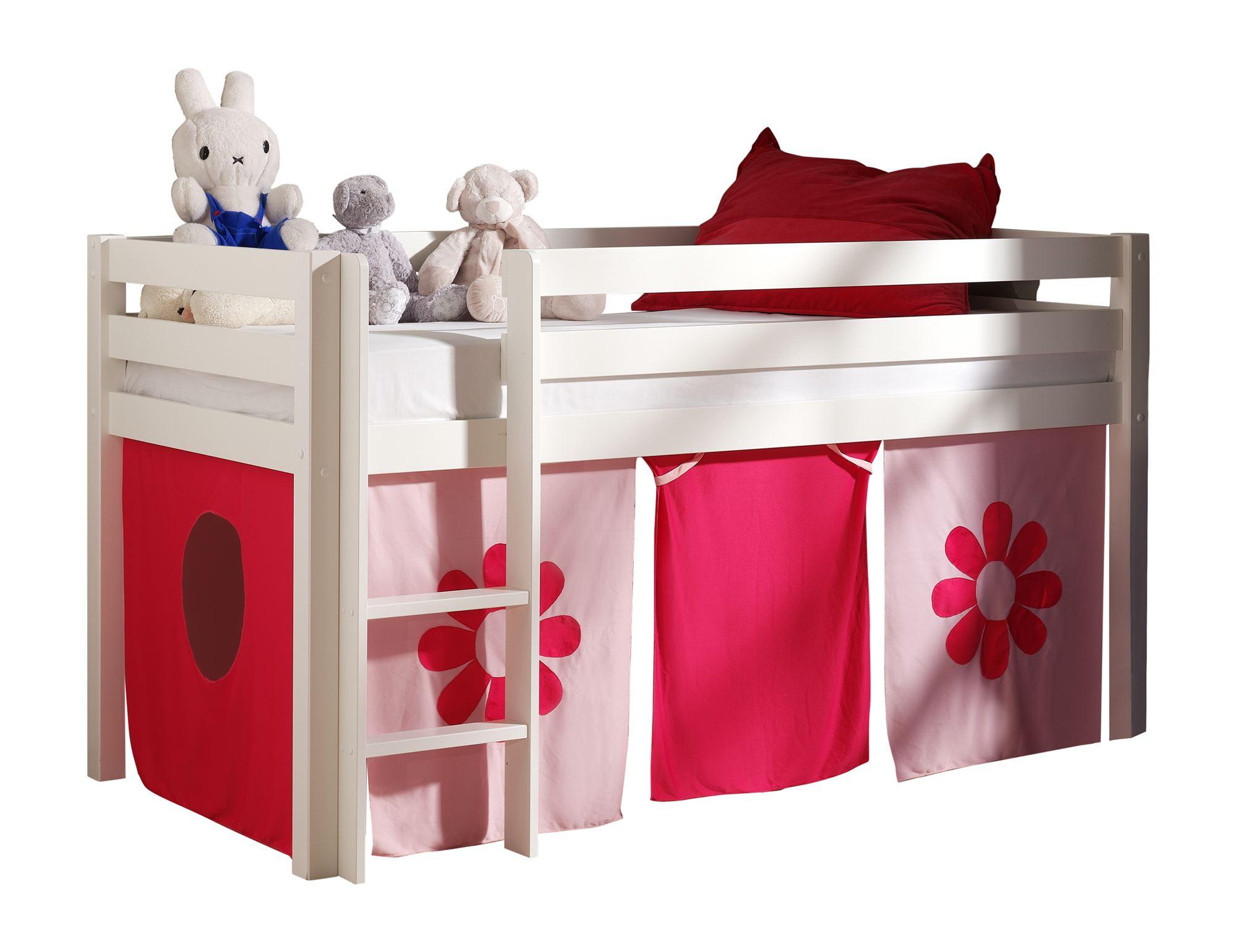 Wohnli Möbelsuche - KINDERBETT Karolina 210x114x106 Massivholz Weiß Textilset Flower