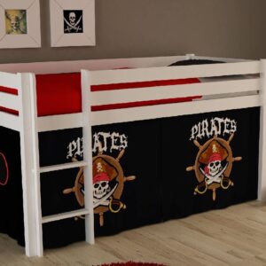 KINDERBETT Karolina 210x114x106 Massivholz Weiß Textilset Pirate Holz 58aufmkessel Möbel > Betten > Hoch- und Etagenbetten > Hochbetten Weiß