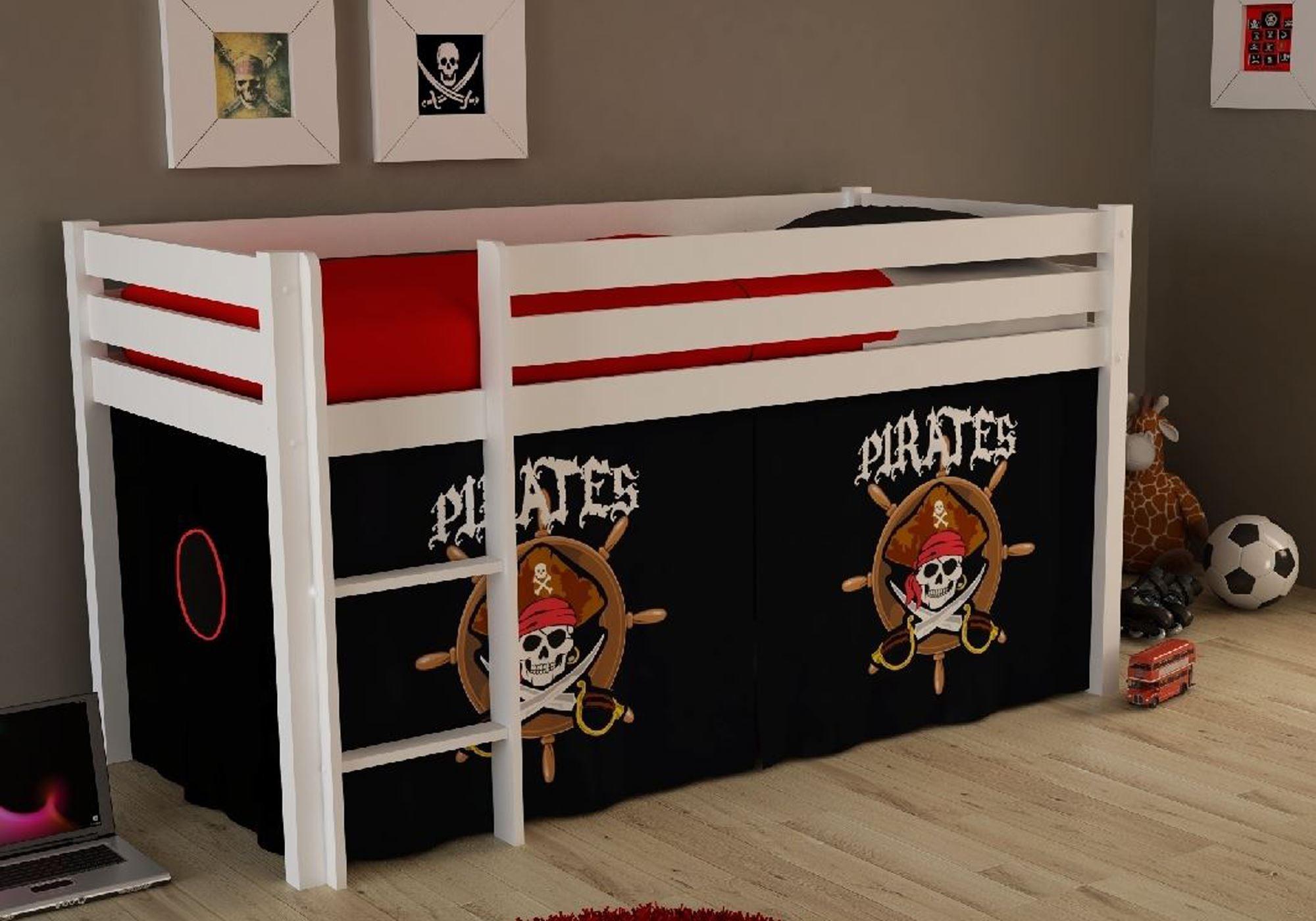 KINDERBETT Karolina 210x114x106 Massivholz Weiß Textilset Pirate Holz 58aufmkessel Möbel > Betten > Hoch- und Etagenbetten > Hochbetten Weiß