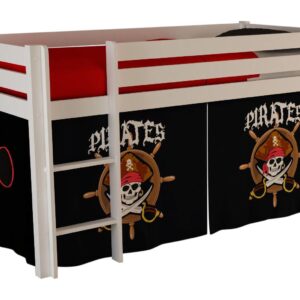 Wohnli Möbelsuche - KINDERBETT Karolina 210x114x106 Massivholz Weiß Textilset Pirate