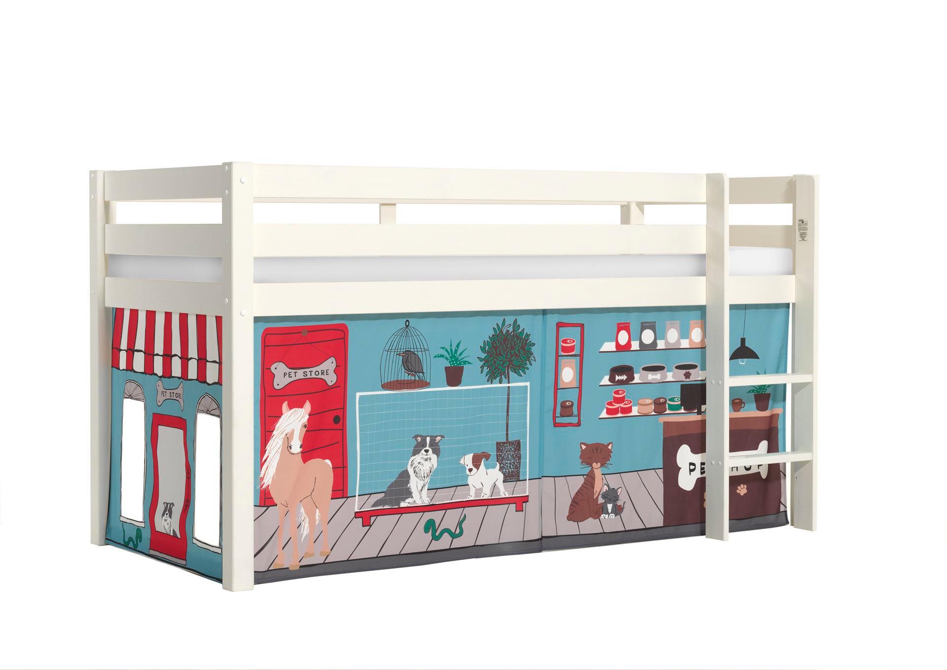 wohnli-moebel-suche-800001042118 Wohnli Möbelsuche - KINDERBETT Karolina 210x114x106 Massivholz Weiß Textilset Pet Shop