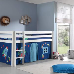 KINDERBETT Karolina 210x114x106 Massivholz Weiß Textilset Astro 1 Holz 58aufmkessel Möbel > Betten > Hoch- und Etagenbetten > Hochbetten Weiß