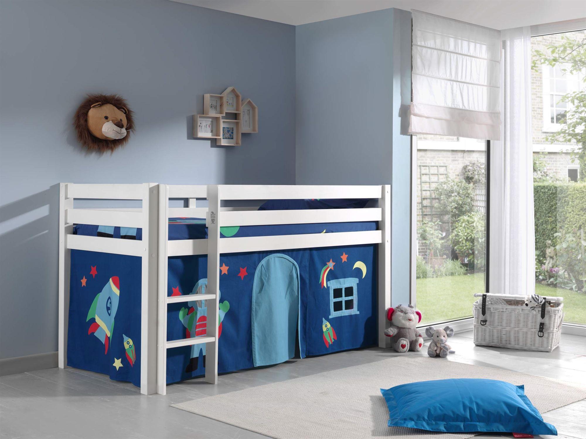 KINDERBETT Karolina 210x114x106 Massivholz Weiß Textilset Astro 1 Holz 58aufmkessel Möbel > Betten > Hoch- und Etagenbetten > Hochbetten Weiß