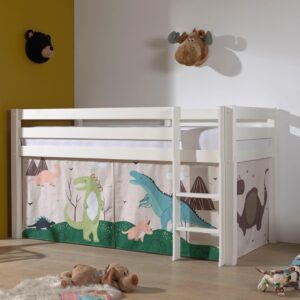 wohnli-moebel-suche-800001042123-1 KINDERBETT Karolina 210x114x106 Massivholz Weiß Textilset Dino Holz 58aufmkessel Möbel > Betten > Hoch- und Etagenbetten > Hochbetten Weiß