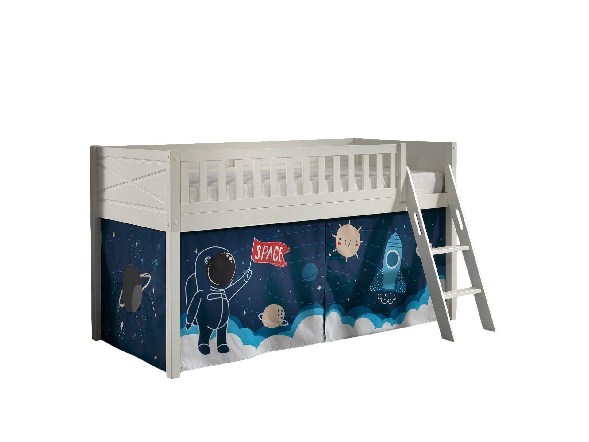 Wohnli Möbelsuche - KINDERBETT Karyl 208x114x135 Massivholz Weiß Textilset Rakete