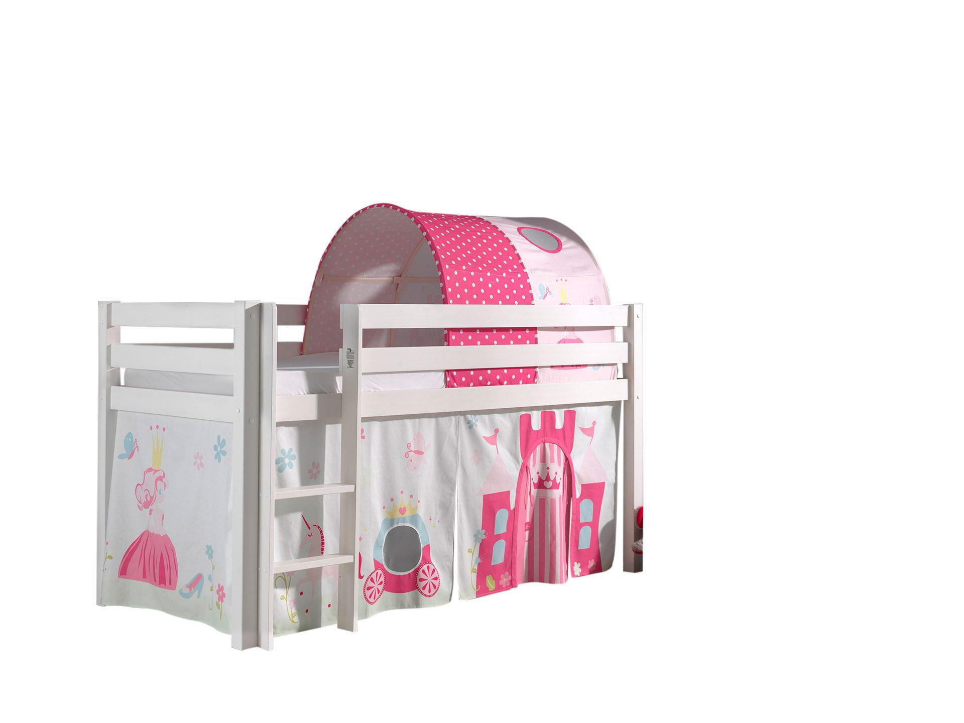 Wohnli Möbelsuche - KINDERBETT Karolina 210x114x106 Massivholz Weiß Textilset Princess 2
