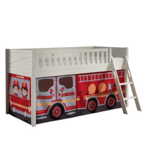 Wohnli Möbelsuche - KINDERBETT Karyl 208x114x135 Massivholz Weiß Textilset Feuerwehr